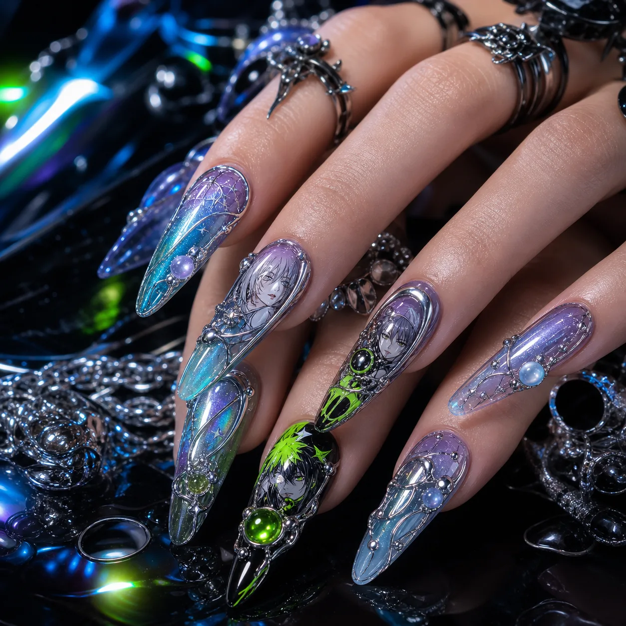 Авторский nail-art с прозрачной jelly-базой, объемными каплями и светящимся градиентом